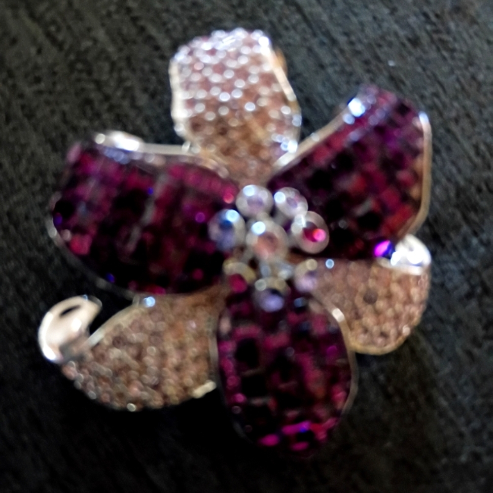 Elegant Swarovski Purple and Silver Floral Brooch